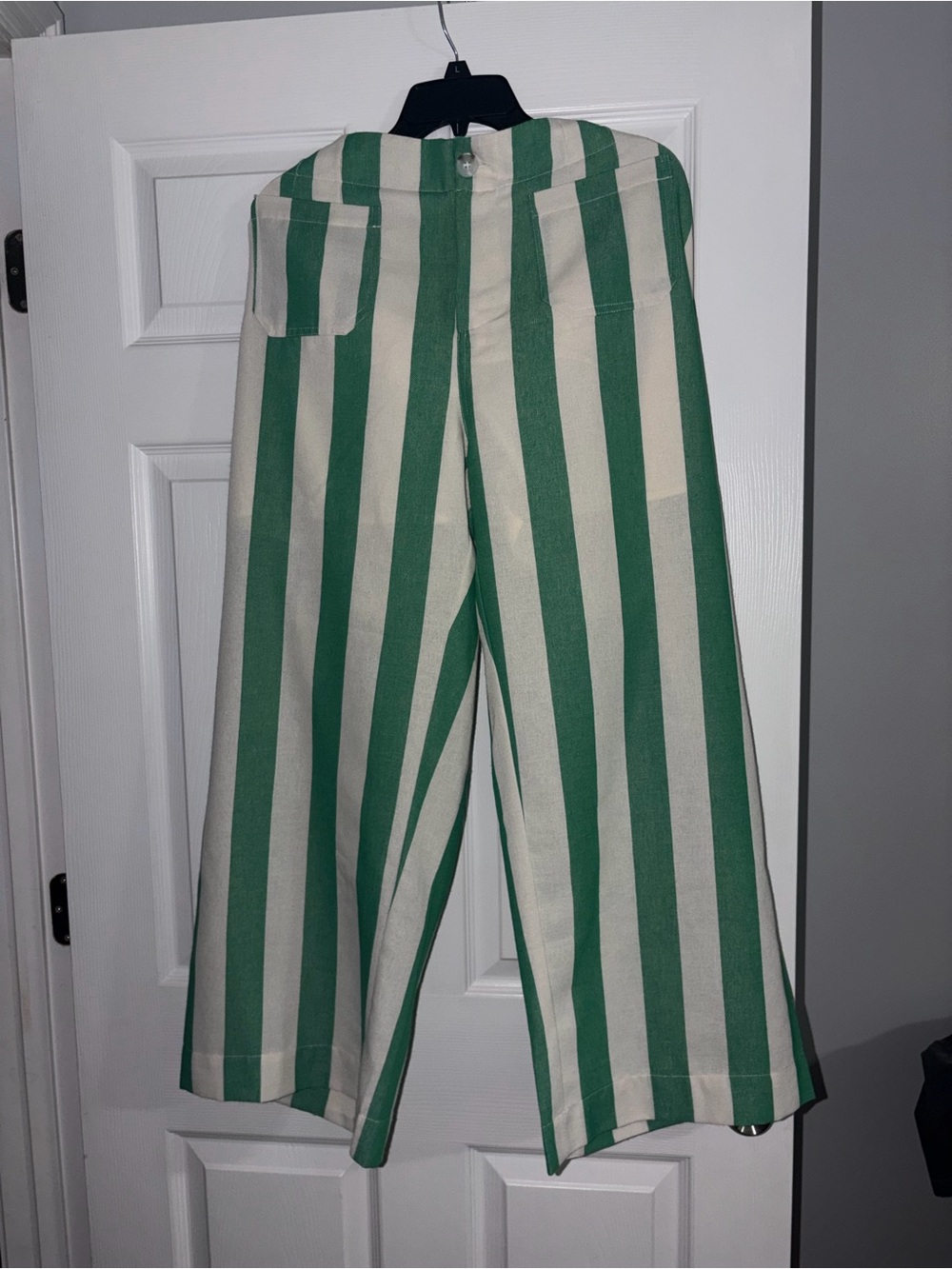 JODIFL Green & Cream Vertical Stripe Wide-Leg Skirt-Pants